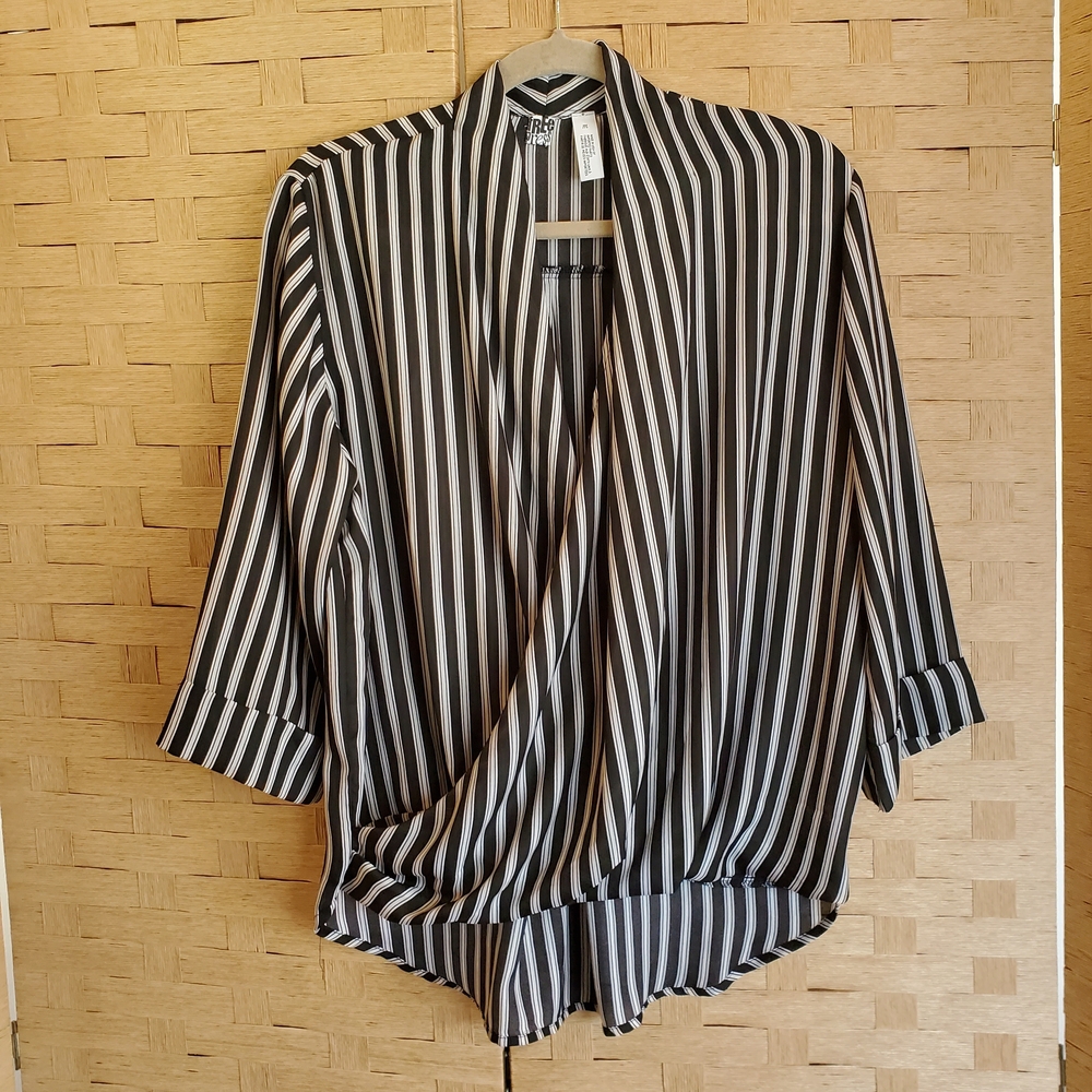 free press Black and White Vertical Stripe Surplice Blouse